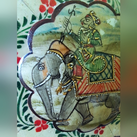 Antique HandPainted Moriage Indian Opium Box w/ Inlaid Camel Bone and Ebony Wood - Picture 10 of 14